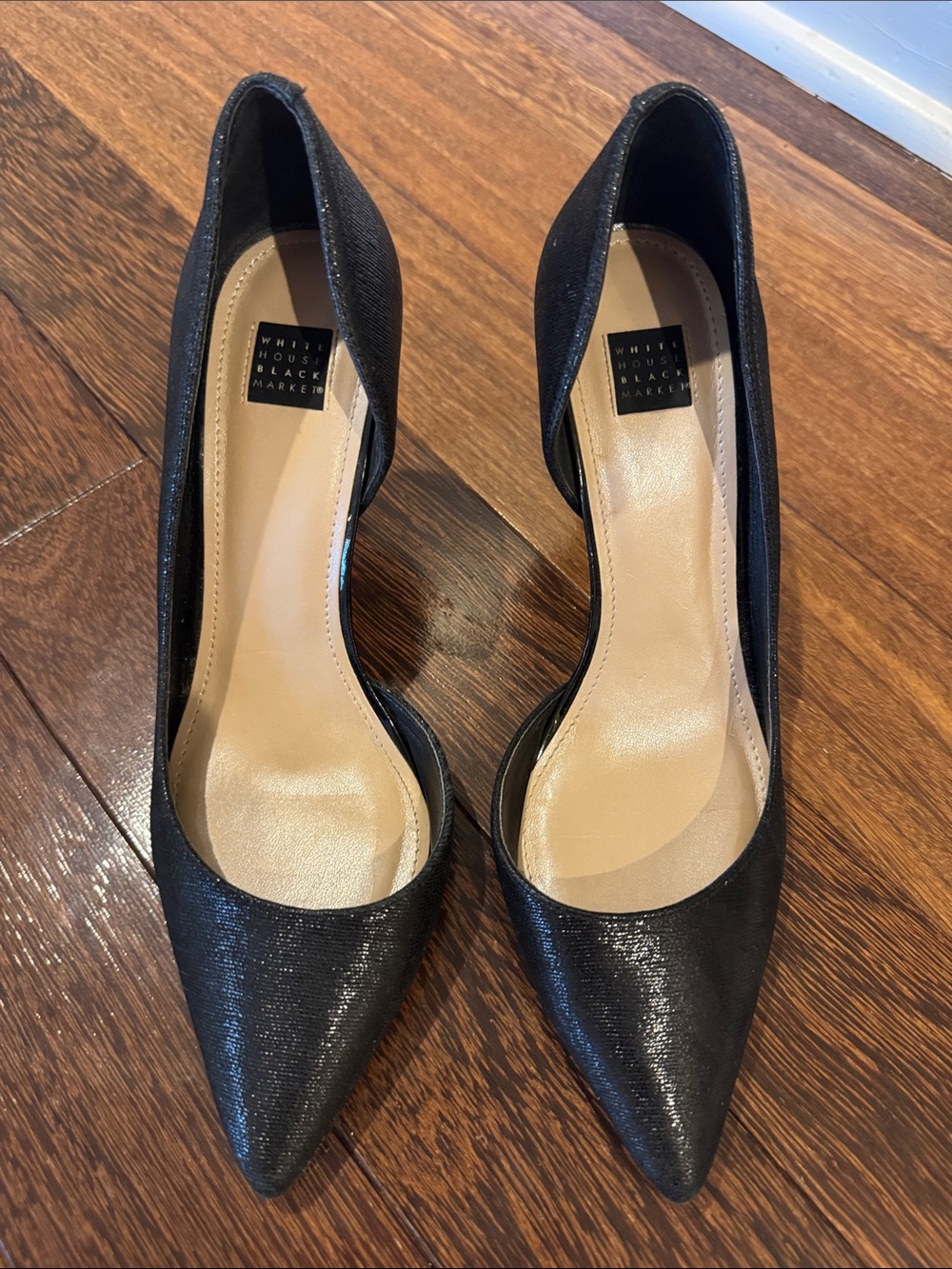 White House Black Market Black Pointed D'Orsay Heels with Subtle Sheen
